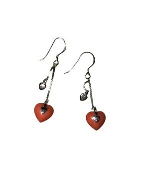 .925 coral Heart Drop Earrings brand new